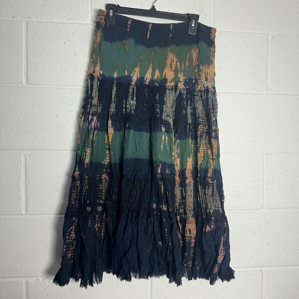 Reba Y2K Fairy Grunge Tie Dye Tiered XL Skirt Whimsy Goth Boho lace